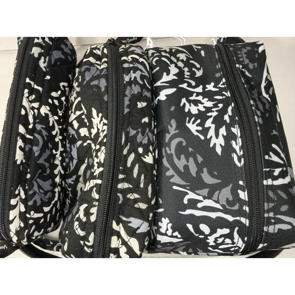Vera Bradley Toiletry Organizer Set Paisley Noir 4pc Cosmetic Makeup Travel Bag